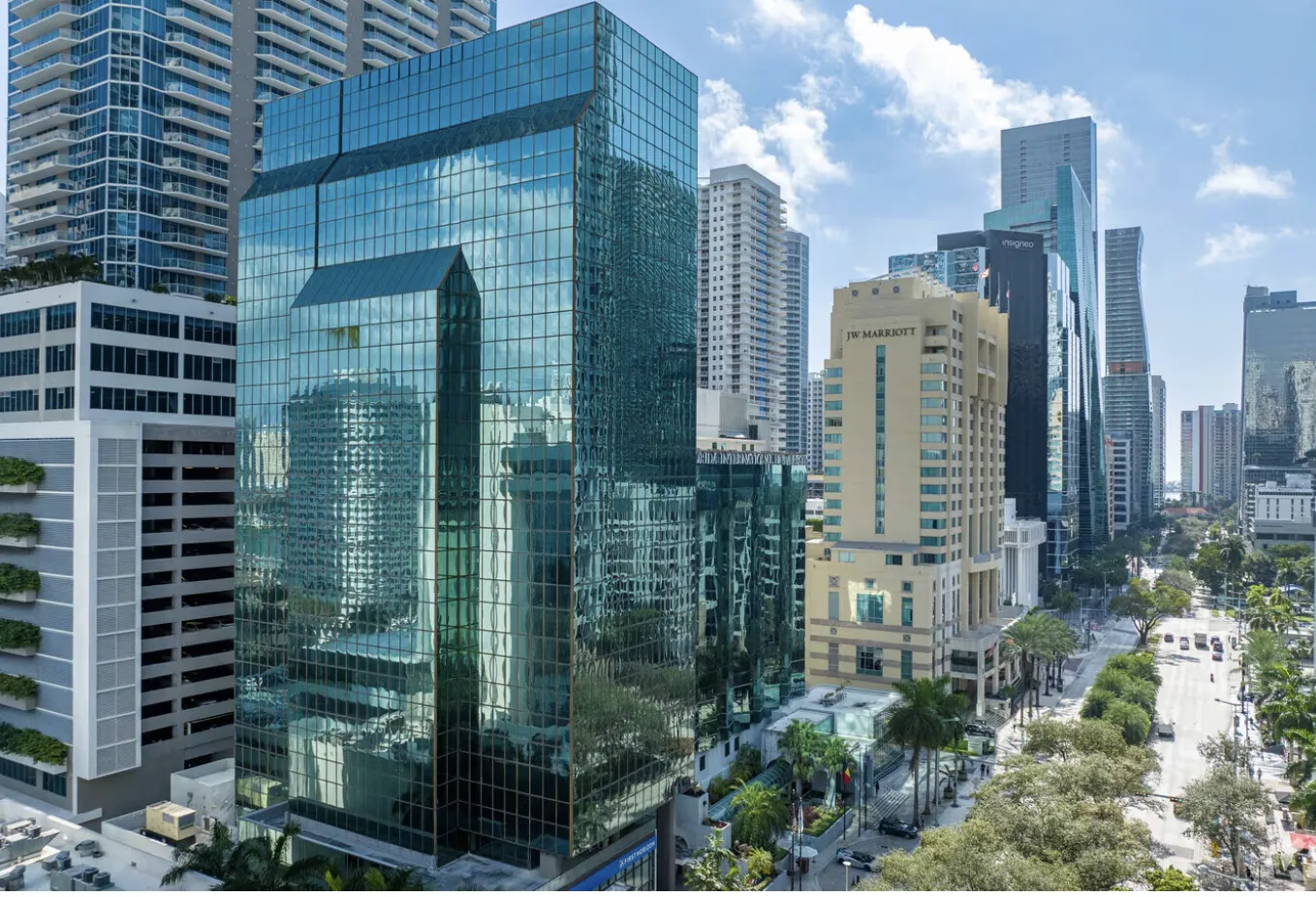 Miami skyline with glass towers